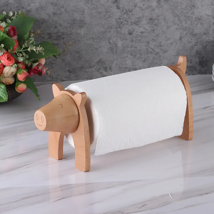 OEM Cute Piggy Wooden Paper Roll Rack Napkin Frame