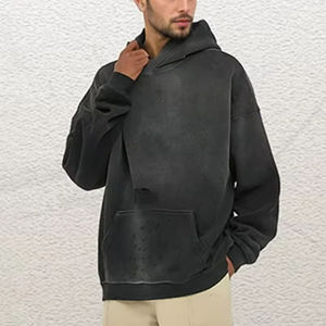 Sudadera con Capucha de Algodón 100% Tejido Sólido de 360 Gramos, Estilo Vintage Lavado y Desgastado para Hombre, Venta al por Mayor de Moda de Invierno - Product Image 5