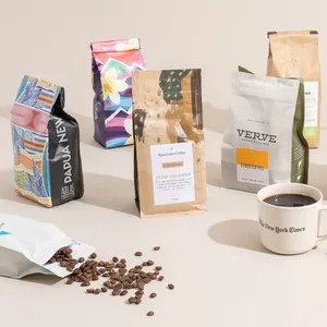 Op Maat Bedrukt 12Oz Eenrichtingsklep Thee Droge Goederen Koffie Food Grade Bulkprinter Verpakking Koffiezakken Voor Gemalen Koffiezakken