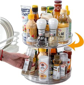 レイジースーザン ラウンド エコフレンドリー PETプラスチック製 透明回転式ターンテーブル 食品保存容器 キャビネット パントリー 冷蔵庫 キッチン用 - Product Image 1