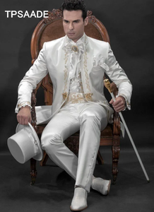 Italienische Männer Anzüge 2 Stück Stehkragen Kostüm Homme Smoking Bestickte Noble Terno Slim Hochzeit Bräutigam <span class=keywords><strong>Prom</strong></span> Blazer Sets - Product Image 2