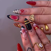 Uñas Postizas Acrílicas de Almendra Estilo Salón Francés con Pegamento, Pre-Diseñadas, Forma Stiletto Cuadrada, 10 Piezas para Uso en Salón