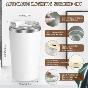 Tasse à agitation automatique avec couvercle 13.5 Oz Tasse à mélanger électrique à grande vitesse 400ML Tasse à café à agitation automatique rechargeable - Product Image 3