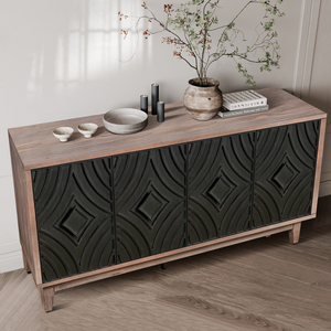 Mid Century Sideboard Buffet Cabinet 60 In Solid Wood Legs 4 Convex Diamond Pattern <b>Storage</b> Credenza <b>Kitchen</b> Cabinet - Product Image 2
