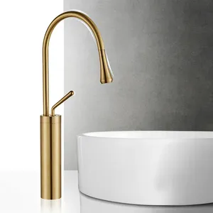 Luxury Bathroom Faucet Vanity Brushed Gold Golden Tall Art Faucet 1 Piece Taps Basin Mixer Faucets For Basin Sink Mixer