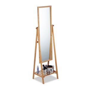 <span class=keywords><strong>Miroir</strong></span> sur <span class=keywords><strong>pied</strong></span> rectangulaire de grande taille en bambou de haute qualité avec étagère de rangement intégrée - Product Image 1