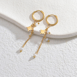 Unisex 14K oro placcato in acciaio inox ottetto stella frangia orecchini carini in nicchia Design frangia girocollo per uomo moda femminile - Product Image 3