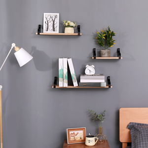 Floating <b>Shelves</b> Set Of 3 <b>Wall</b> <b>Mounted</b> Wood <b>Shelves</b> With Brackets For Bedroom Living Room Kitchen Bathroom - Product Image 1