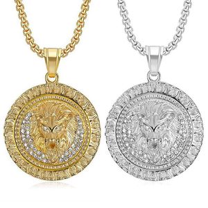 yunnique Lion Head Pendant Necklace Stainless Steel Gold Silver Rhinestone Animal Zodiac Unisex Party Jewelry - Product Image 1