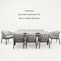 Ensemble de table et de chaises de salle à manger d'extérieur moderne en aluminium, meubles de jardin de luxe, ensemble de table et de chaises de patio pour hôtel, villa