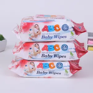 Custom Logo water baby wipes 80pcs 100pcs 120pcs wholesale non woven fabric abc baby wet wipes for baby