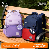 Sac à dos scolaire ergonomique Sun Eight style preppy avec badge de tennis pour enfants, protection de la colonne vertébrale, pour élèves du primaire et du collège 22371