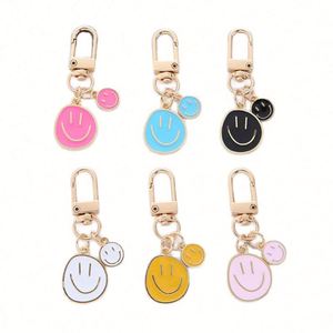 Manufacture Round Smile Metal Keychains Golden Zinc Alloy Offset Printing Stock Keyholder with Pendant Enamel Printed Keychains - Product Image 3