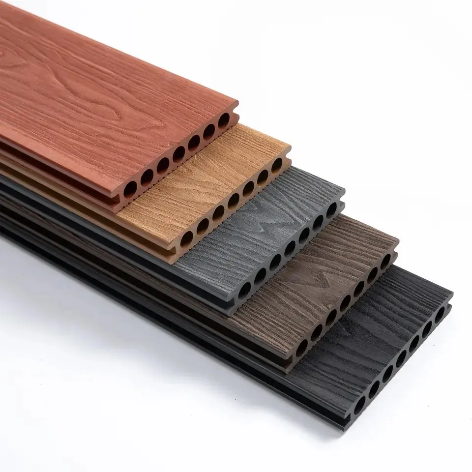 Custom Interlock Wpc outdoor Decking 3D goffratura legno grano composito decking board cina legno plastica texture pavimentazione