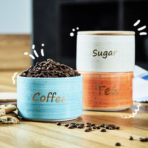 Pintado a mano cerámica decoración almacenamiento hermético tarros para café té con azúcar personalizado tapa de Bambú - Product Image 2