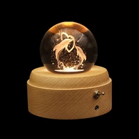 Oecan Animaux 3D Boule de Cristal Veilleuse Salle de Musique Décoration Led Base en Bois Lampe de Table en Cristal pour Enfants