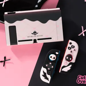 새로운 트렌드 핑크 스컬 실리콘 보호 케이스 및 닌텐도 스위치/OLED용 커버, 커스텀 엄지 그립 1쌍 포함 - Product Image 3