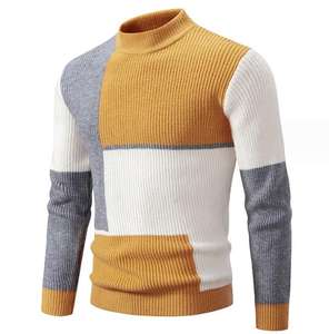 男士圆领拼色长袖毛衣修身针织羊毛衫外套 - Product Image 1