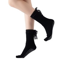 Chaussettes de yoga antidérapantes pour femmes, mi-mollet, en dentelle, pour fitness et pilates