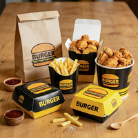 Ensemble d'emballages personnalisables écologiques et biodégradables en carton pour la restauration rapide : boîte à burger, boîte à poulet frit, sac à frites