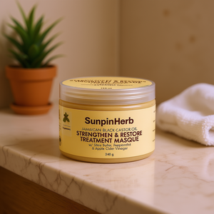Mascarilla capilar reparadora de aceite de ricino negro jamaicano SunpinHerb 340G con manteca de karité para cabello seco, rizado y dañado - Product Image 2