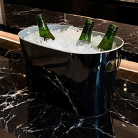 Seau à glace ovale noir personnalisé en fer blanc avec doubles poignées, grand format, pour bière, vin, champagne, refroidissement et stockage lors de fêtes