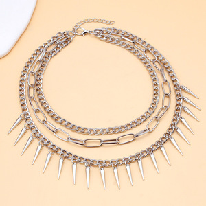 Layered Spike Necklace <b>Titanium</b> Steel Multi Layer Punk Hip Hop <b>Chain</b> Women Men Fashion Jewelry Clavicle <b>Chain</b> Riveted Style - Product Image 3