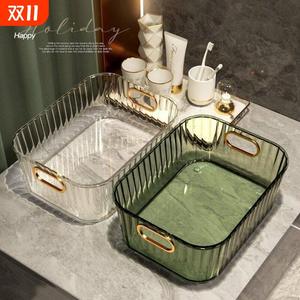 Bandejas de Almacenamiento Rectangulares de Acrílico Transparente y Verde con Asas Doradas para Baño, Escritorio, Organización de Productos de Cuidado de la Piel y Cosméticos - Product Image 3