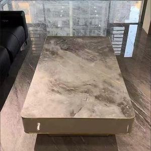 Factory Direct Luxury Square Marble Coffee <b>Table</b> Modern Sintered Stone Storage Drawers Gold Trim Scratch Heat Resistant Hotel - Product Image 2