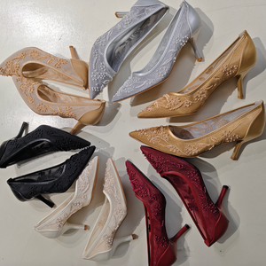 F1045 ZA Scarpe da <span class=keywords><strong>Donna</strong></span> Eleganti con <span class=keywords><strong>Tacco</strong></span> Alto, Scarpe da Sposa Ricamate, Scarpe da Cerimonia, Nero Bianco Kaki con Perline, Tacchi da Sposa - Product Image 6