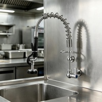 Robinet de lavage mural professionnel pour hôtels et restauration, avec pré-évier intégré et mitigeur à deux fonctions, bec extractible court