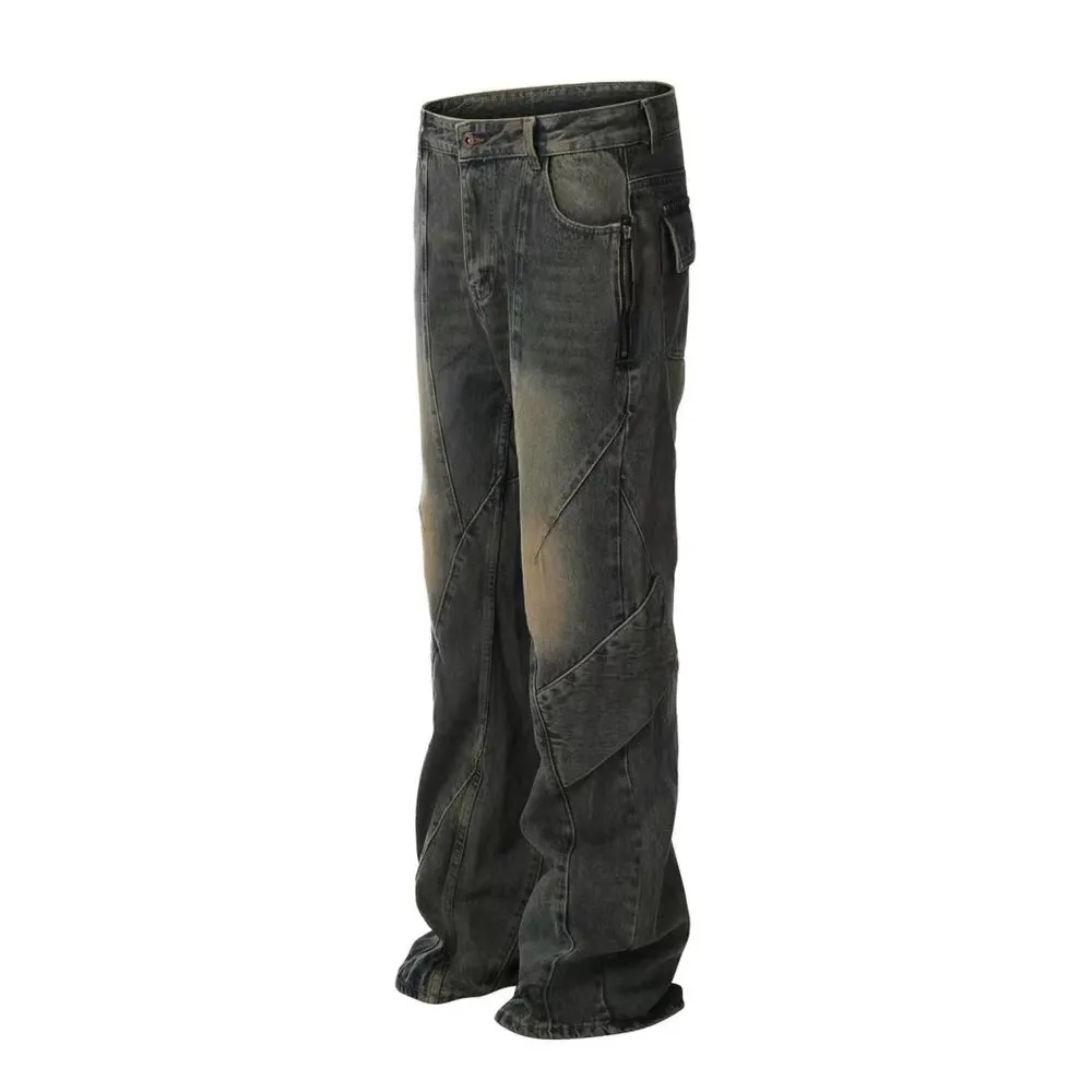 Vendita calda High street American redo vecchio lavaggio pantaloni micro corno gamba larga jeans lunghi per gli uomini