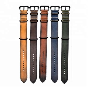 20mm 22mm 24mm Zulu <span class=keywords><strong>NATO</strong></span> Vintage Fait Main En <span class=keywords><strong>Cuir</strong></span> Pleine fleur <span class=keywords><strong>Bracelet</strong></span> de Montre - Product Image 2