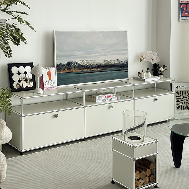 Modern Minimalist Modular TV Stand Stainless Steel Media Console Storage Cabinet for Living Room Home Entertainment Furniture