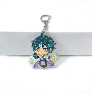 Plastic Print Clear Epoxy Holographic Custom Acrylic Keychain Charm with Anime Glitter Rainbow