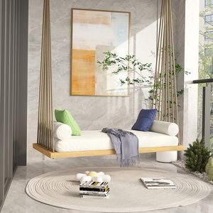 Dondolo Sospeso <span class=keywords><strong>in</strong></span> <span class=keywords><strong>Legno</strong></span> Stile Nordico, Sedia a Dondolo da Interno/Esterno per Balcone, Disponibile per Vendita Diretta, Dropshipping e Personalizzazione - Product Image 2