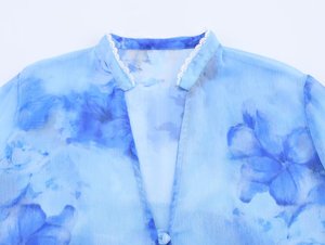 ZADE 2025 été nouveautés femmes Vintage imprimé fleuri bouton cou translucide à manches longues <span class=keywords><strong>Blouse</strong></span> tissé en mousseline de soie tissu - Product Image 3