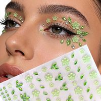Autocollants de strass floraux verts auto-adhésifs pour le visage, durables et amovibles, tatouages temporaires pour l'art corporel et les ongles, idéaux pour les festivals