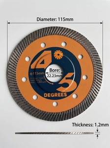 Lame diamantée ultra-fine turbo anti-écaillage 105 115 125 mm pour carrelage et granit, coupe sèche et humide, avec logo imprimé UV - Product Image 3