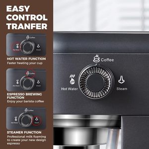 Machine à expresso électrique en acier inoxydable CAFELFFE MK-601F 4-en-1 avec mousseur à lait, pression de 20 bars, compatible avec les dosettes /D*/ESE - Product Image 5