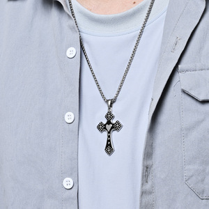 Retro Heart <b>Cross</b> Pendant Necklace Stainless Steel Unisex Fashion Jewelry - Product Image 3