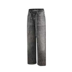 Pantalones Vaqueros de Hombre Personalizados con Puntos Brillantes, Pantalones Vaqueros Anchos Desgastados en Negro y Gris, Ropa de Calle Elegante e Informal - Product Image 1
