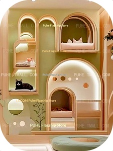 Casa para gatos creativa de madera con estructura de escalada, base secreta de doble capa para niños, <span class=keywords><strong>cama</strong></span> <span class=keywords><strong>nido</strong></span> para mascotas con almacenamiento y <span class=keywords><strong>litera</strong></span>. - Product Image 5