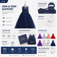 Robe de demoiselle d'honneur en tulle et dentelle bleu marine pour filles, robe de soirée sans manches en satin avec nœud pour enfants, OEM ODM personnalisé, vente en gros