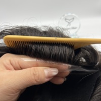 Sistem Penggantian Rambut Pria Grosir 0.08mm Skin Knotted PU Base 100% Rambut Asli India Remy Toupee Garis Rambut Tak Terlihat