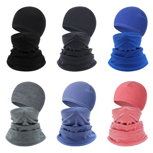 Outdoor Warm Neck Warmer Solid Color Fleece Cycling Face Mask Windproof Hat Helmet Liner Adult Sports Cap Set - Product Image 1