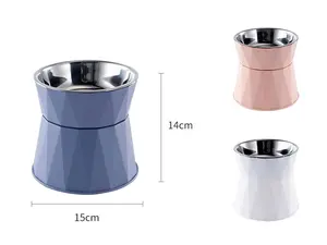 Raised Cup Type Laminated Separable Double Bowl Neck Guard Stainless Steel Dog Bowl Featuring Triangle Pet Bowls Feeders