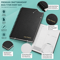 Agenda Diaria Espiral con Cubierta Negra y Detalles Dorados, Planificador de Tiempo, Lista de Tareas, Páginas Interiores, Regalo Corporativo OEM al por Mayor