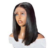 Perruque Bob en Cheveux Humains Vierges Péruviens 13x4 Transparente Sans Colle Dentelle HD Courte Droite Coupe Bob Prête à Porter pour Femmes Noires