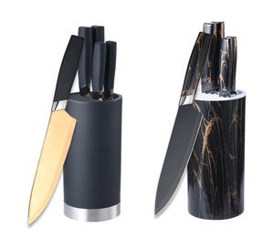 Küchenmesser set <span class=keywords><strong>Gold</strong></span>, sechsteiliges Messerset aus schwarzem Marmor mit Messer block und PP-Griff beschichtung unterstützt kunden spezifische Muster - Product Image 4
